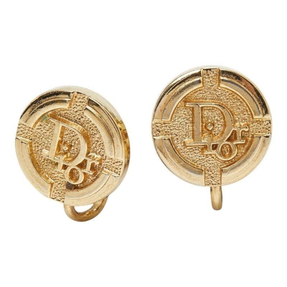 Dior Vintage Logo Plated Earrings Gold